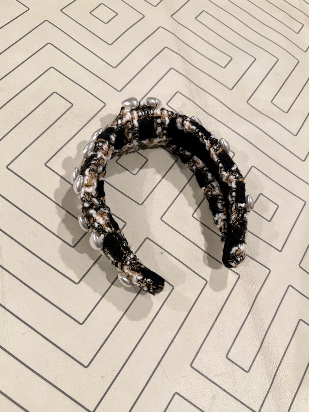 Brianna Cannon Tweed Pearl Heart Knot Headband